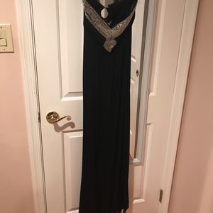 Long Black Rhinestone Bebe Dress